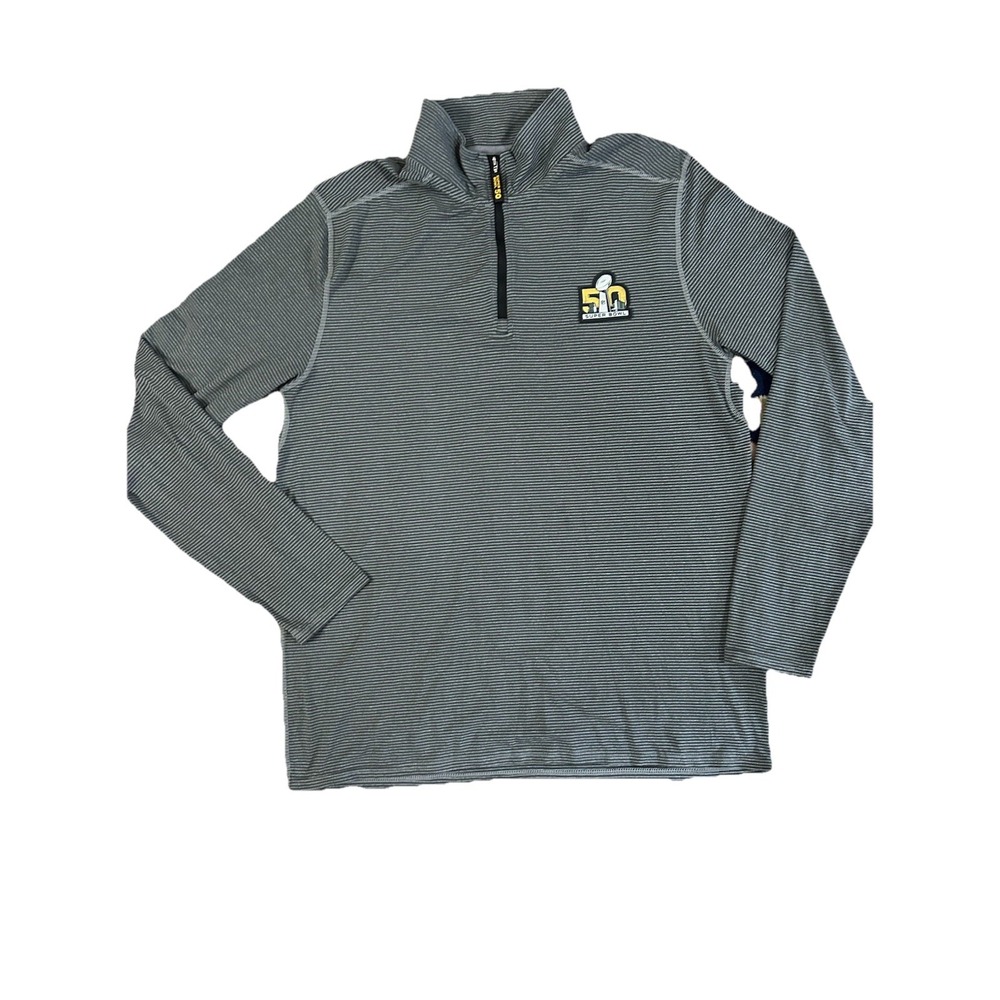 Super Bowl 50 XLVII 1/4 Zip Striped Pullover Jersey Men SZ L